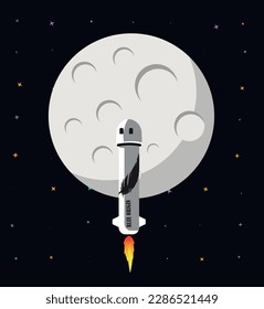 Blue origin rocket over the moon | Space ship rocket | Vector design illustration