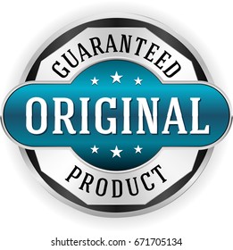 Blue original product badge/button with silver border