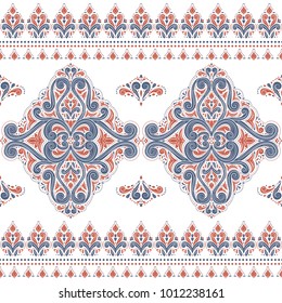 Blue and ornage ornamental seamless pattern. Vintage, paisley elements. Ornament. Traditional, Ethnic, Turkish, Indian motifs. Great for fabric and textile, wallpaper, packaging or any desired idea