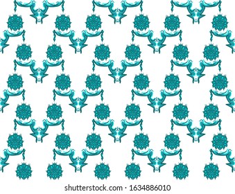 A blue ornament depicting a deer with large curled horns and snowflakes. Creative design for different backgrounds. Greeting card, invitation