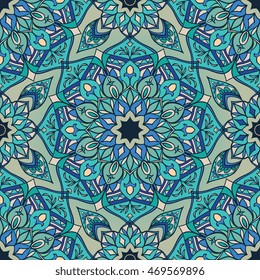 Blue ornament of mandala. Template for carpets, shawls, textiles, fabric, wallpaper, wrapping paper. Oriental ornament. 