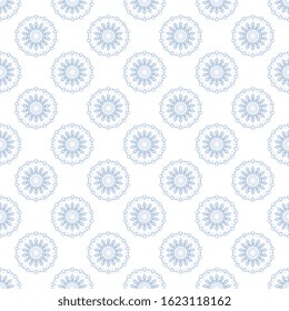 Blue ornament on white background. Seamless floral ornament on background. Wallpaper pattern. Textile pattern
