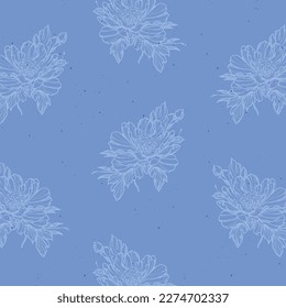 Blue ornament seamless botanical texture. Painted peonies. Flora design