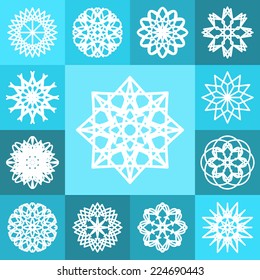 Blue ornamental background with squares. Vector illustration