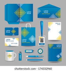 Blue ornamental business stationery template for corporate identity and branding set vector illustration