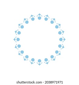 Blue ornamental circular pattern on white background. Card template design. Decorative vector frame.