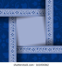 Blue ornamental document template in vintage style