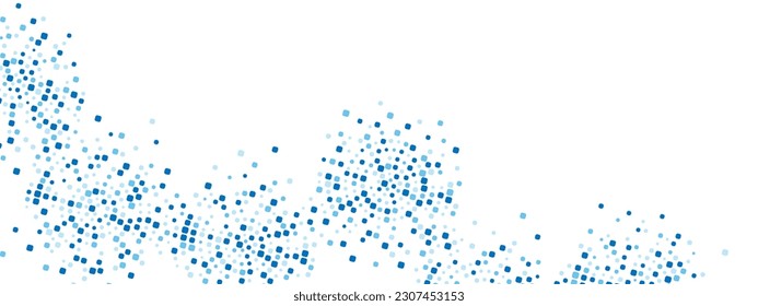Blue ornamental dotted background frame. Vector texture of random points, particles, circles. Circular mosaic, maze. Banner for technology, medicine, presentations, business.