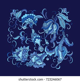 Blue ornamental flower composition 