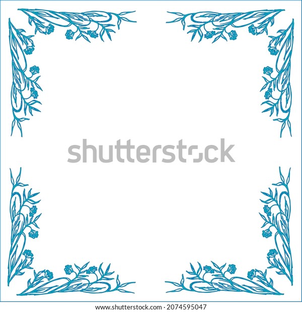 Blue ornamental frame, floral motifs with\
berries, decorative border for greeting cards, banners,\
invitations. Isolated vector\
illustration.