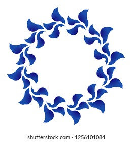 blue ornamental leaf round, Decorative art frame, Abstract vector ornament border ceramic design, porcelain pattern template, China blue and white leaves border, vector illustration