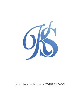 Blue ornamental monogram combining K and S in a flowing script, ideal for refined branding, personal initials, or upscale design.