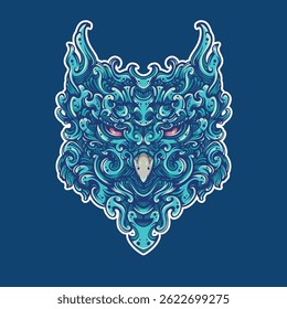 blue ornamental owl artwork illustration