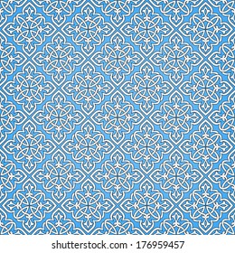 Blue Ornamental pattern. Traditional Arabic seamless ornament.