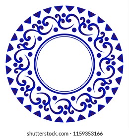blue ornamental round, Decorative art frame, Abstract vector ornament border ceramic design, porcelain pattern template, China blue and white border, vector illustration