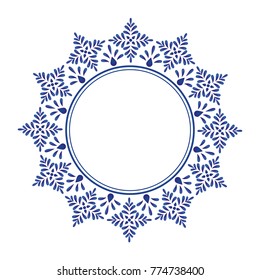 Blue Ornamental Round, Decorative Art Frame, Abstract Vector Floral Ornament Border, Porcelain Pattern Design. China Blue And White