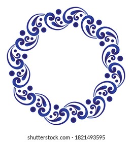 blue ornamental round, Decorative Chinese cycle art, Abstract vector ornament border ceramic design, porcelain pattern, template, blue and white border, boutiques frame, China, Victorian, vector