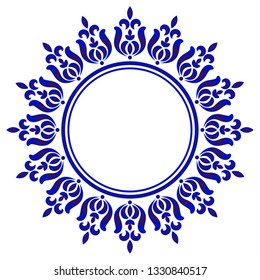 blue ornamental round, Decorative circle art frame, Abstract floral ornament border, porcelain pattern design, China blue and white element decor, vector illustration