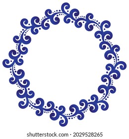 blue ornamental round, Decorative frame element, Abstract vector ornament border, ceramic leaf cycle design, porcelain template, blue and white border with leaves, art design for plate, vector