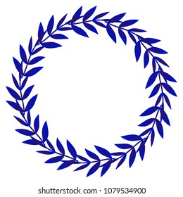 blue ornamental round frame, Decorative leaves circle indigo . Abstract floral ornament border, porcelain pattern design. China blue and white template, vector illustration