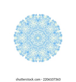 Blue ornamental round pattern on white background. Card template design. Vector illustration.