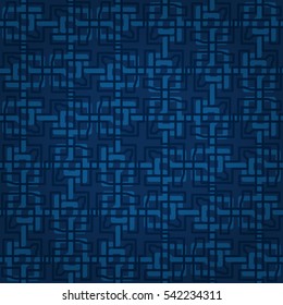 Blue ornamental seamless pattern in labyrinth style. Retro texture. Simple tessellated repeatable backdrop. Vector background.