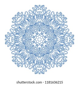 Blue ornamental vector rosette, mandala, snowflake