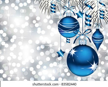 Blue Ornaments on Silver Bokeh