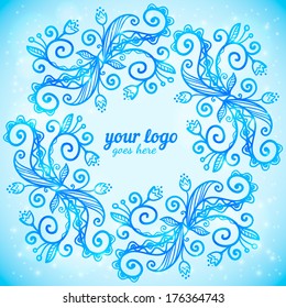 Blue ornate doodle vector frame