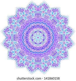 Blue ornate flowers lacy vector circle pattern