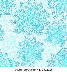Blue ornate flowers seamless pattern