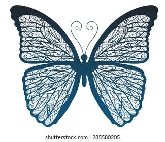 blue ornate  illustration of a butterfly