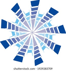Blue ornate star symbol created from arrows elements. Blue light star for backgrounds and textures, prints on T-shirts, wallpaper, textiles, logos, emblems, web icons, cards and posters, etc.