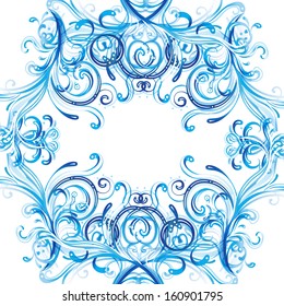 Blue ornate swirls isolated on white background. Vector illustration. 
