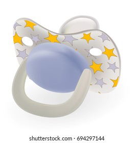 Blue Orthodontic Baby S Dummy. Child Pacifier Or Nipple With Stars Isolated On A White Background. Vector Illustration. Products For Children