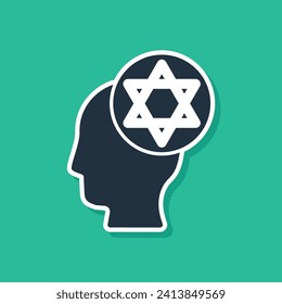 Blue Orthodox jewish hat icon isolated on green background. Jewish men in the traditional clothing. Judaism symbols.  Vector