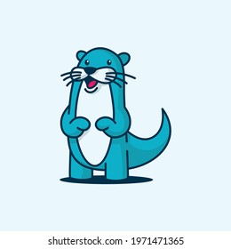 Blue otter cartoon mascot logo design