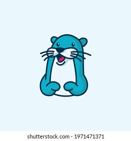 Blue otter cartoon mascot logo design