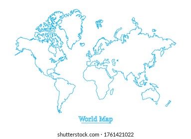 Blaue Außenlinie Weltkarte für Schlagfarbe Blau