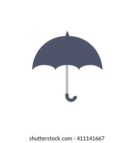 Blue outdoor umbrella protects from rain drops flat web icon, website logo colored picture on isolated background