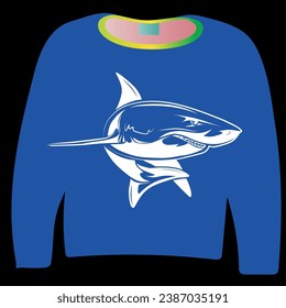 The blue outfit in the background and the white shark pattern in front of it