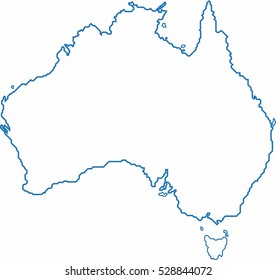Blue outline Australia map on white background. Vector illustration.