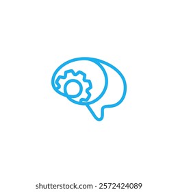 A blue outline of a brain with a gear inside it, symbolizing artificial intelligence or cognitive processes
