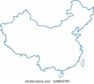 Blue outline china map on white background. Vector illustration.
