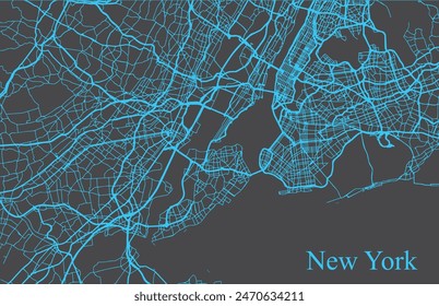 Blue outline of the city of New York on dark background