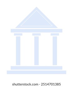 Contorno azul de um edifício clássico com quatro colunas e um telhado triangular. Ideal para temas como educação, finanças, direito, história e governo. Design de vetor limpo e minimalista em um branco