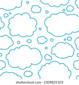 Blue outline clouds doodle seamless pattern. CMYK color mode ready to print.