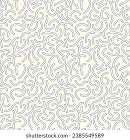 Blue outline curved lines isolated on white background. Outline Squiggles. Monochrome geometric seamless pattern.