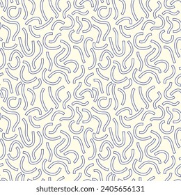 Blue outline curved lines isolated on white background. Outline Squiggles. Monochrome geometric seamless pattern.