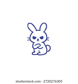 A blue outline drawing of a grumpy rabbit with crossed arms on a white background.